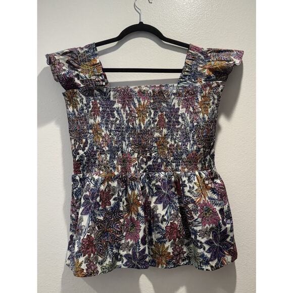 Jude Connally Peplum Top Women’s Size XL Floral Print Babydoll Shirred - Picture 5 of 6